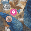 Some Notes You Hold: Poems by Rita Sims Quillen. A collage by Suzanne Stryk with blue bird wings over brown leaves and torn newspaper. The words are in White block text and there are three award medallions