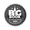 NYC Big Book Award, 2021 shows a gray medallion with a white logo that says NYC Big Book Award 2021, Distinguished Favorite