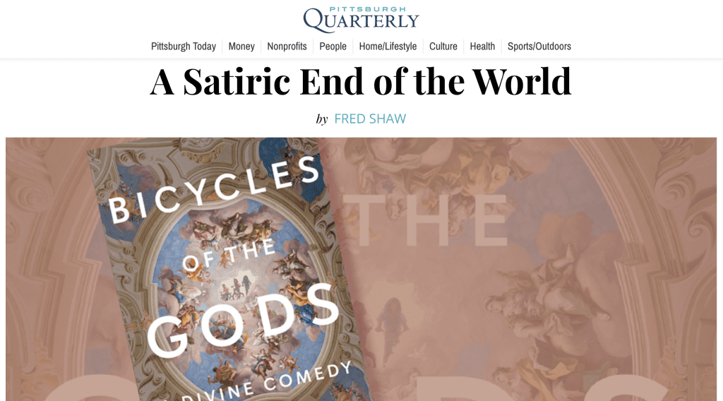 Screenshot of a review by Fred Shaw for the Pittsburg Quarterly, "A Satiric End of the World"