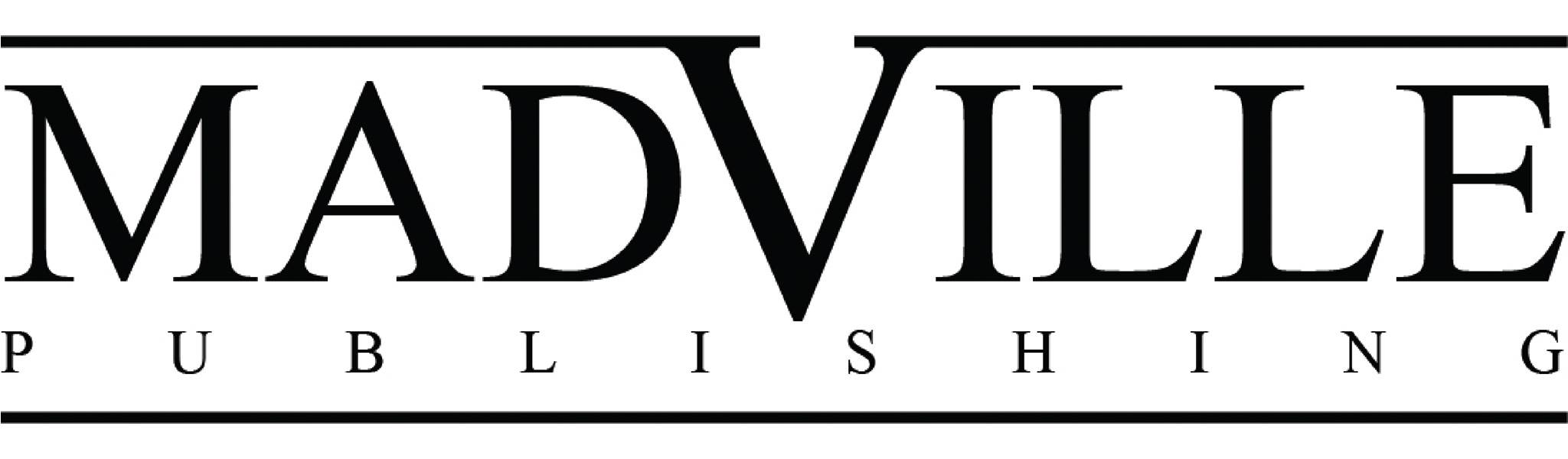 Madville Publishing Logo. Looks cinematic with the v in the middle spanning two lines