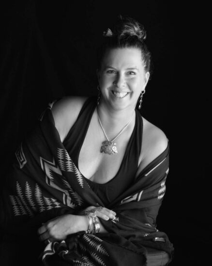 poet and author, karla k. morton in black and white, with a shawl around her shoulders