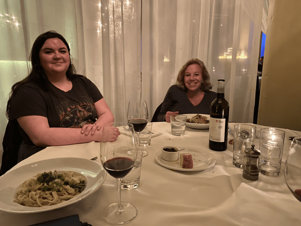 Cat Smith and author Francine Rodriguez eat dinner at Ristorante Barolo Ristorante.
