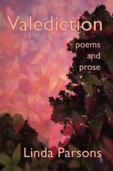 Valediction: Poems and Prose by Linda Parsons. Cover art by Kelly Norrell shows trees in silhouette against a mottled pink and purple sky.