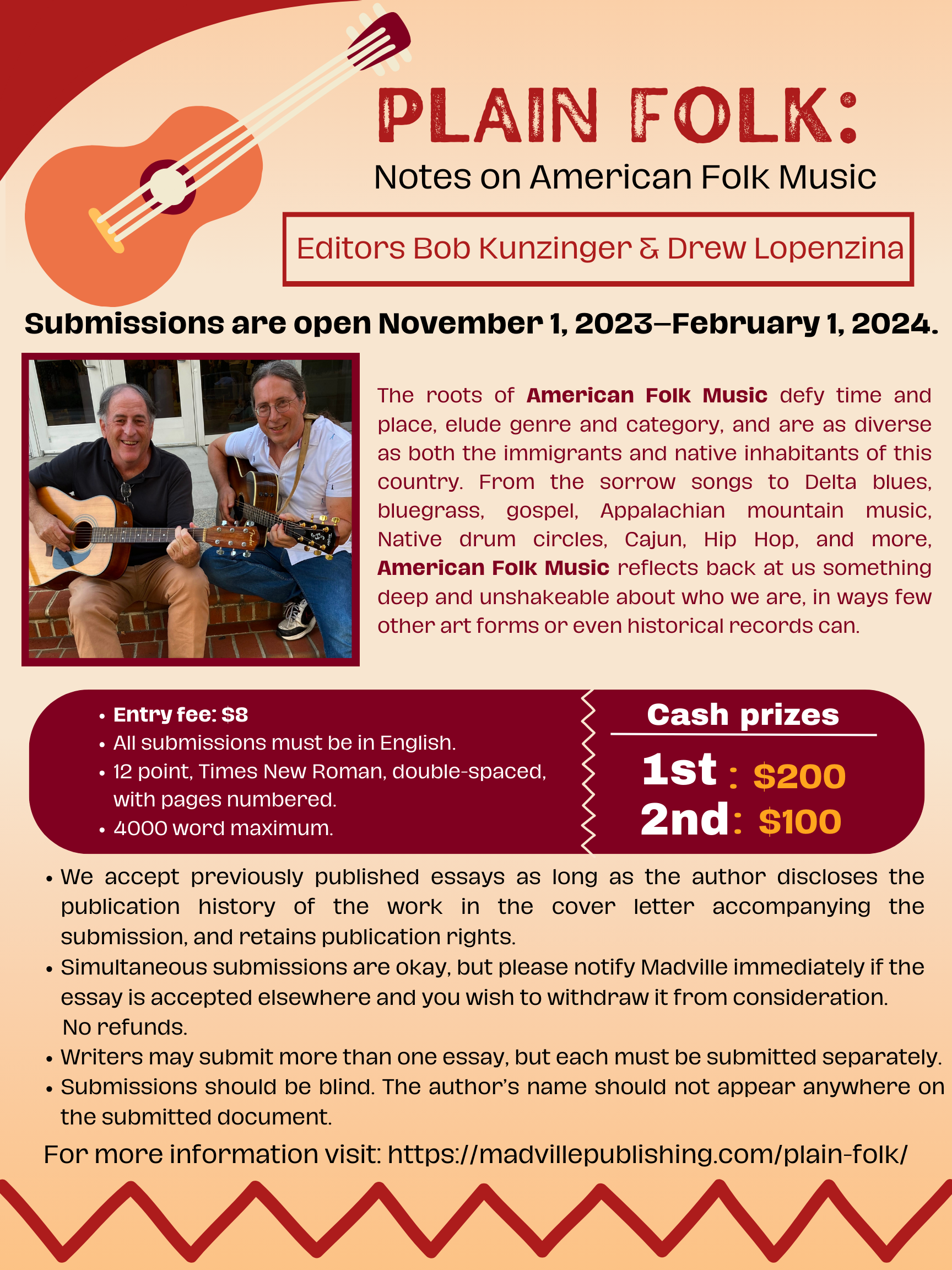 We call for essays that carry forward this notion of American folk music--what it means to us as individuals, as Americans, and how it continues to give shape, expression, and meaning to our lives.