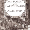 Front cover of My Youth and Early Deaths by Allen Stein. Text is on what appears to be a handkerchief with crocheted lace corners. Thhe background image is from Mulberry Street in about 1900. It's sepia toned.