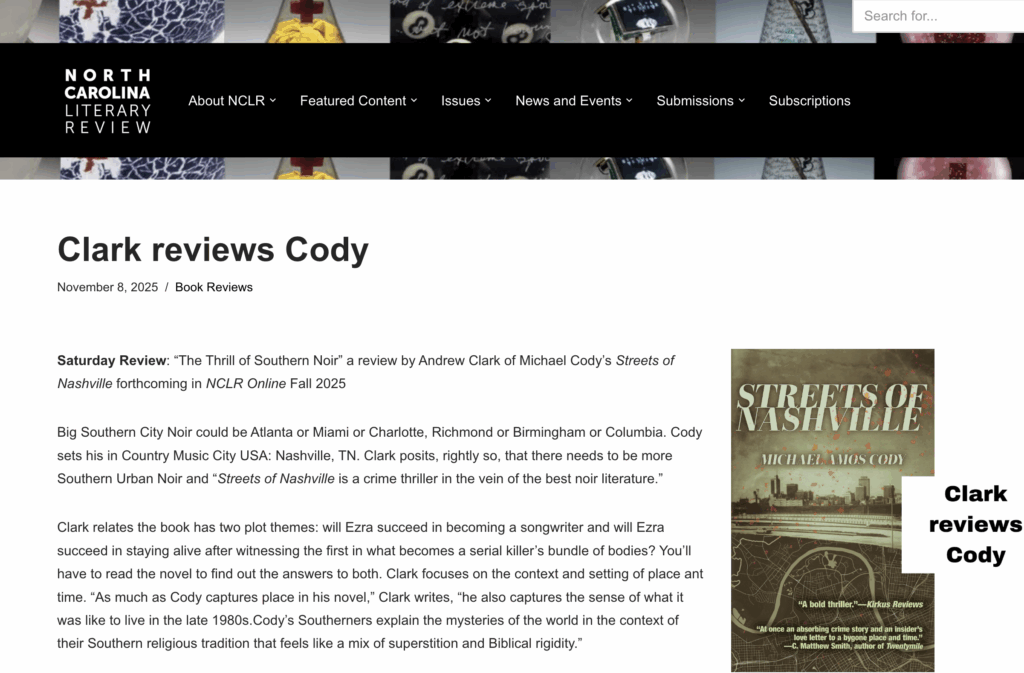 Screen capture from NCLR website. "Clark Reviews Cody" with the date of November 5, 2025. click the screen cap to read the review.