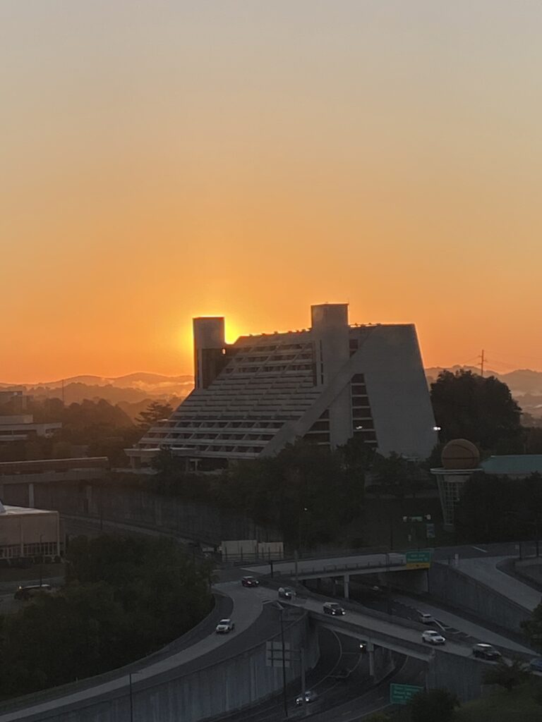 Sunrise in Knoxville behind the former Marriott Hotel.