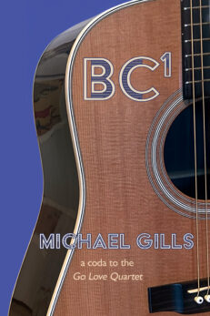 BC1 by Michael Gills. A Coda to his Go Love Quarted. A portion of the front of a guitar shows on a blue background.
