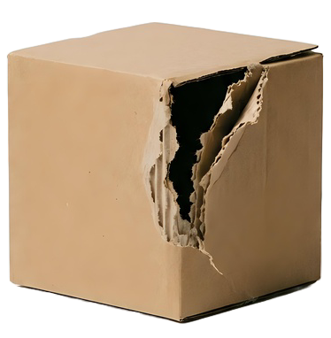 A torn cardboard box. If a Madville Publishing order is damaged in shipping, we will issue a full refund.