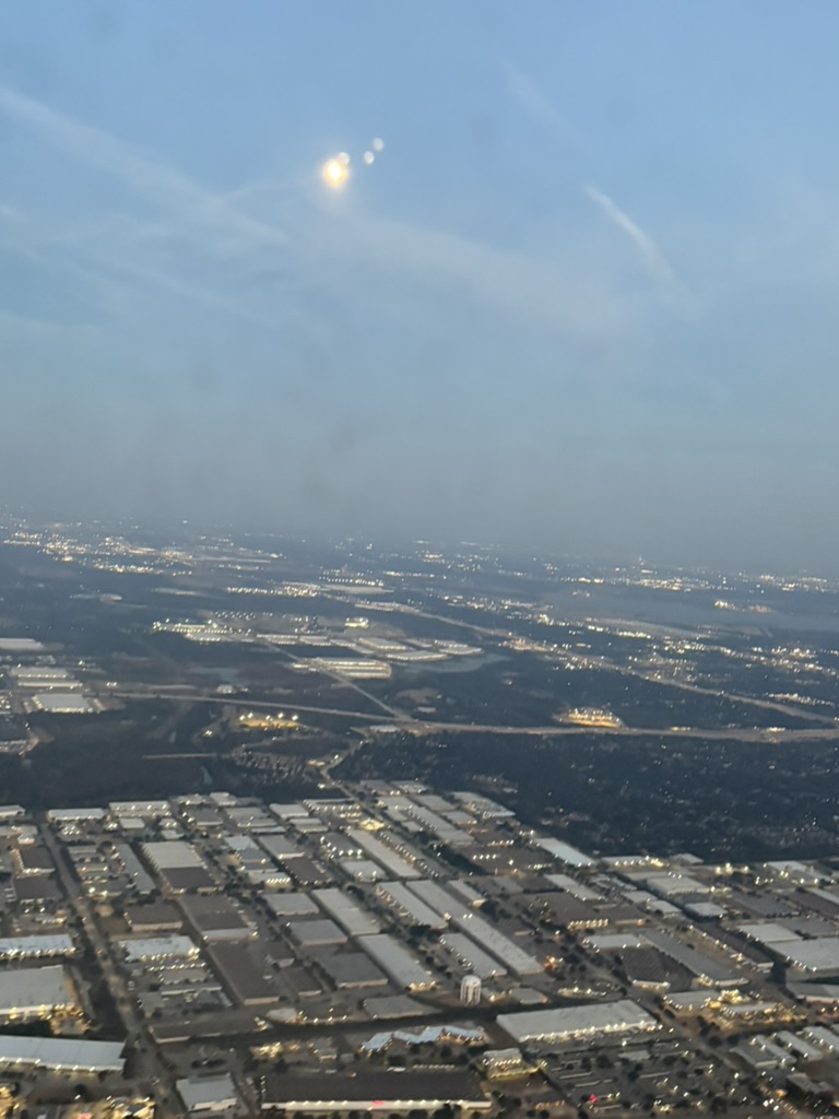 View of warehouses as a plane arrives n Milwaukee, Wisconsin.